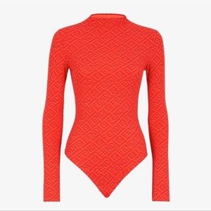 FENDI X SKIMS Limited edition orange long sleeve mock neck bodysuit - Sz Medium